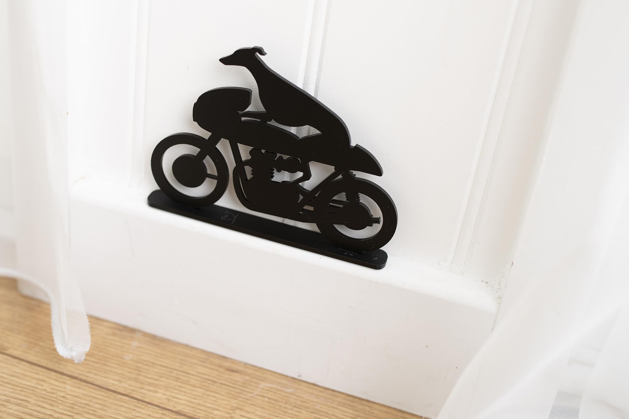 Acrylic Whippet/Greyhound Silhouette Ornaments, Whippet on wheels! (Motorbike 3 acrylic), Black - Image 3