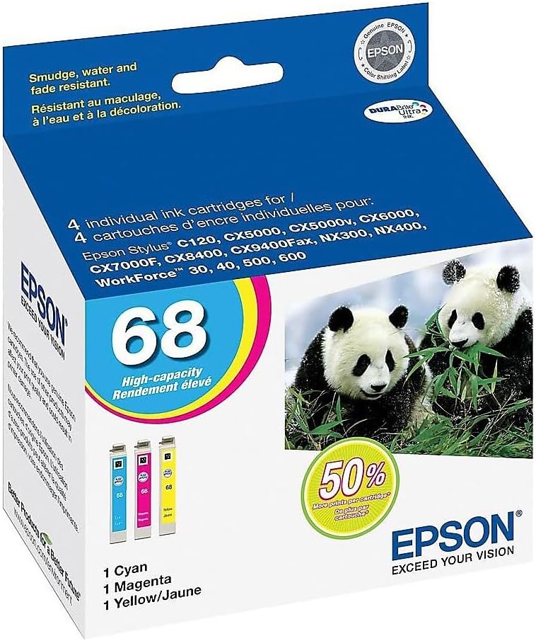 Epson 68 Ink Genuine OEM T068520 Plus Black-All 4 Color Including Black Workforce 500, 600, 610, 615