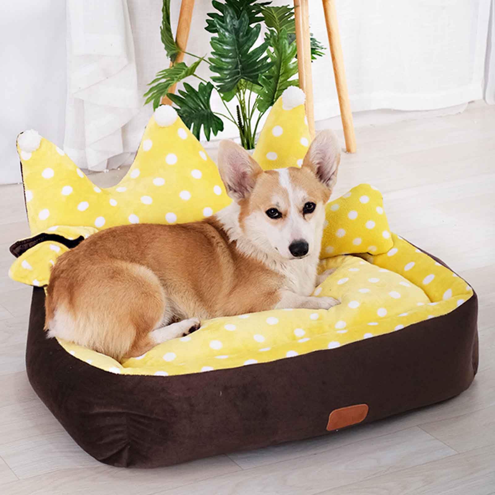 Cama Lavable para Perros y Gatos pequeños y medianos, súper Suave y esponjosa, Lavable a máquina y con Funda extraíble, Color Amarillo.
