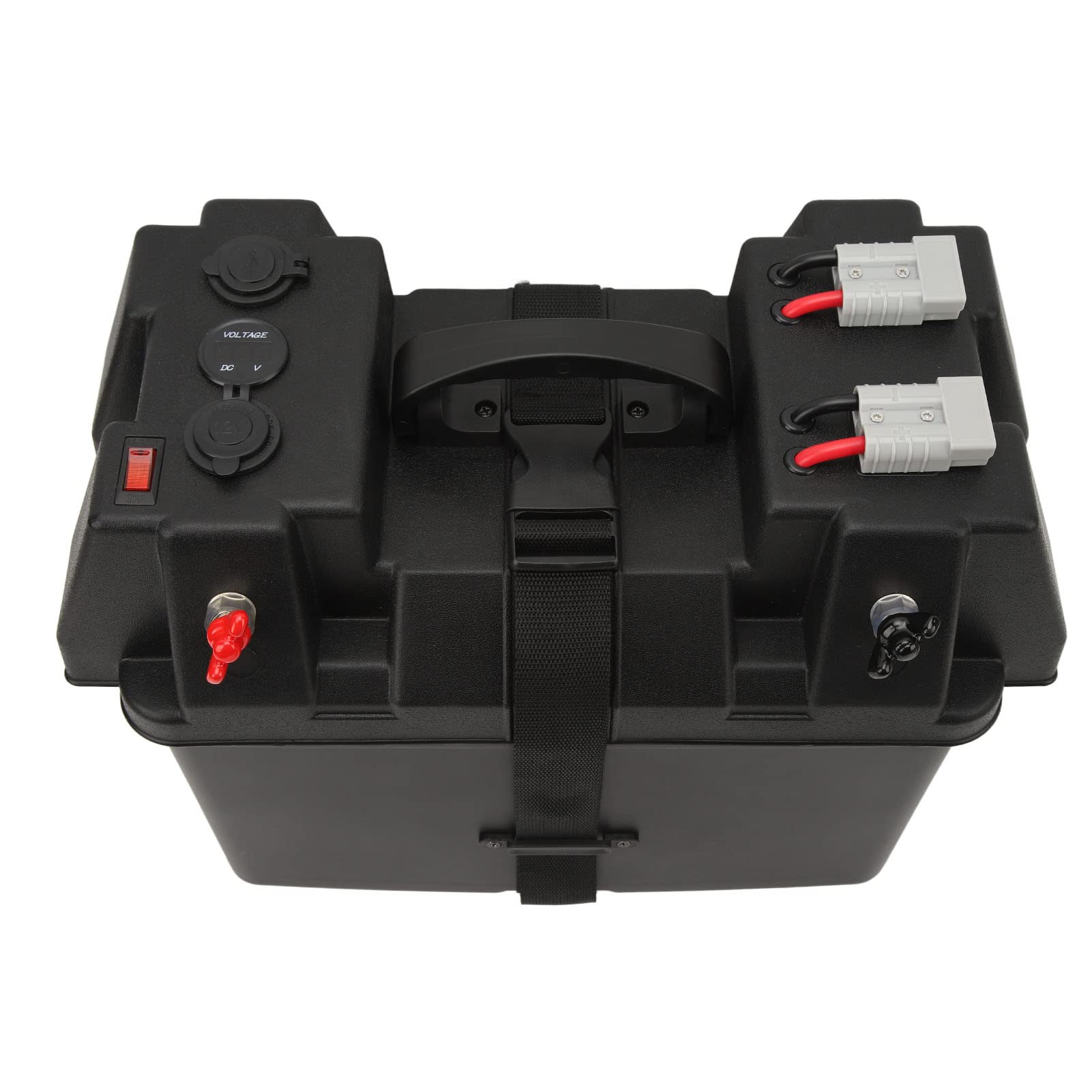 Bnineteenteam Przenośny Pojemnik na Baterie, Wodoodporny Pojemnik na Baterie 12 V z 2 Portami USB i zapalniczką, do Morskich Akumulatorów Samochodowych do Przyczep Kempingowych RV