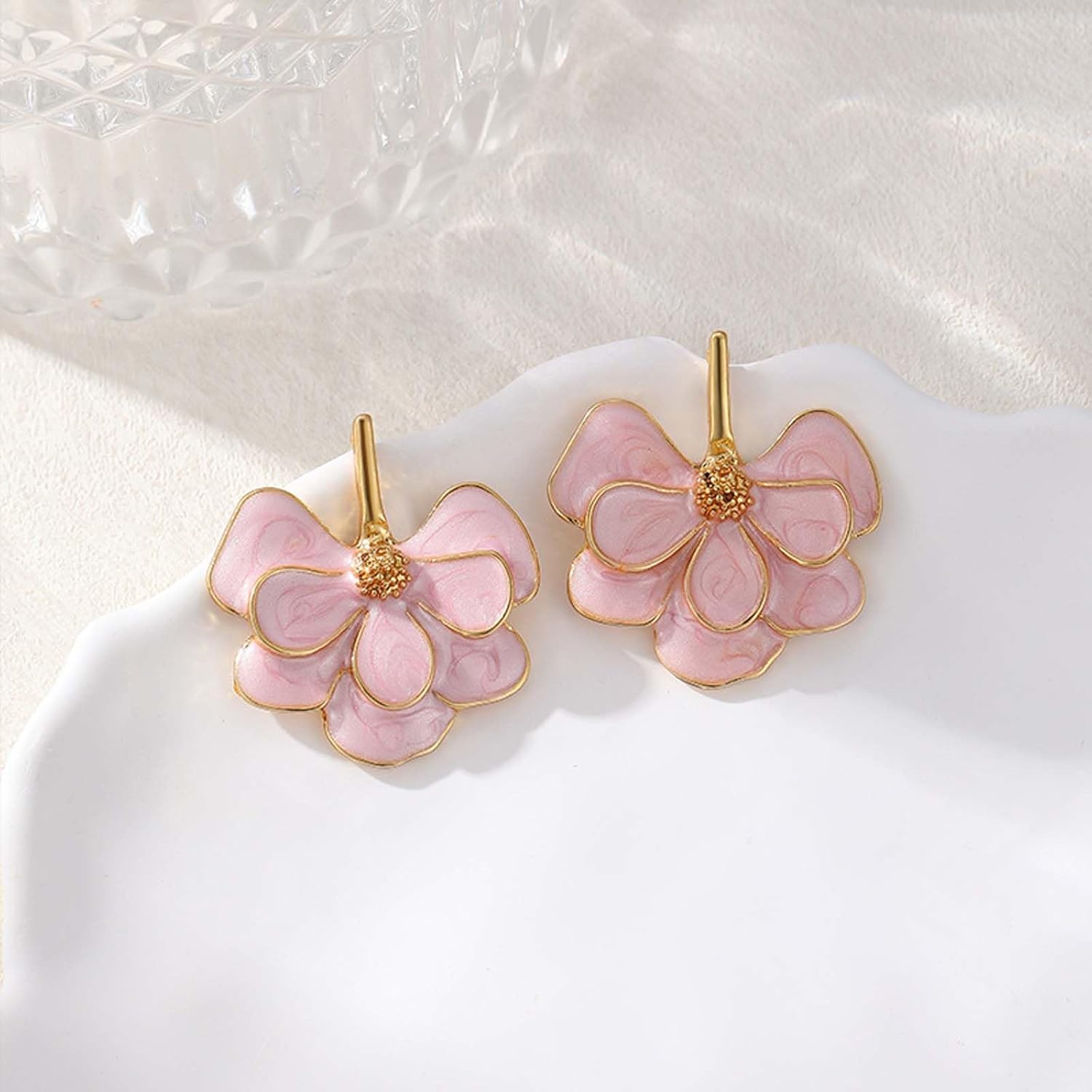 Pink Flower Earrings for Women Floral Petal Earrings Hot Pink Flower Earrings Jewelry - Image 4