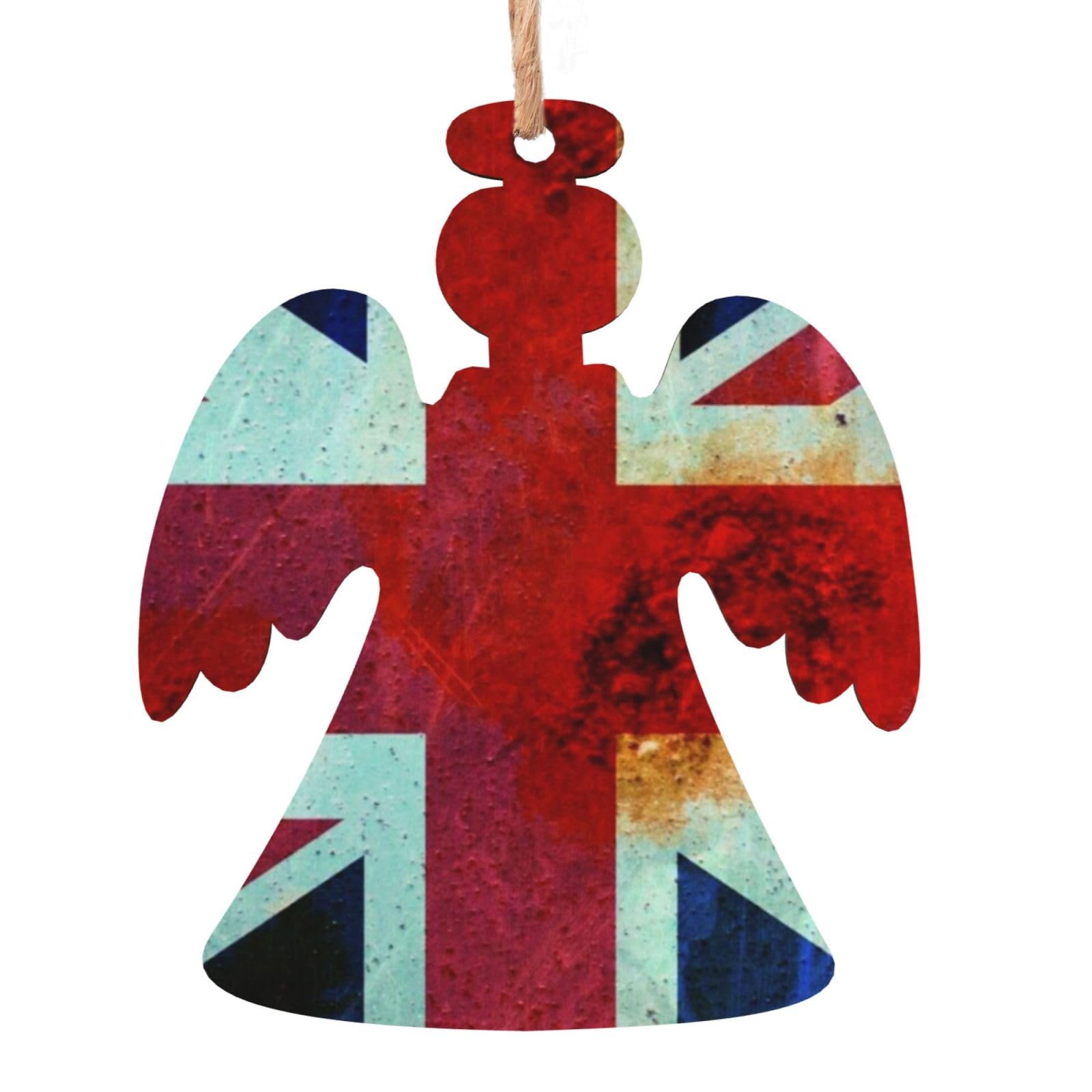 Bondij Angel Shape Christmas Ornaments Vintage Union Jack British Flag Printed Christmas Wooden Ornament Christmas Tree Decorations Wooden Hanging Ornaments For Xmas Home Decor