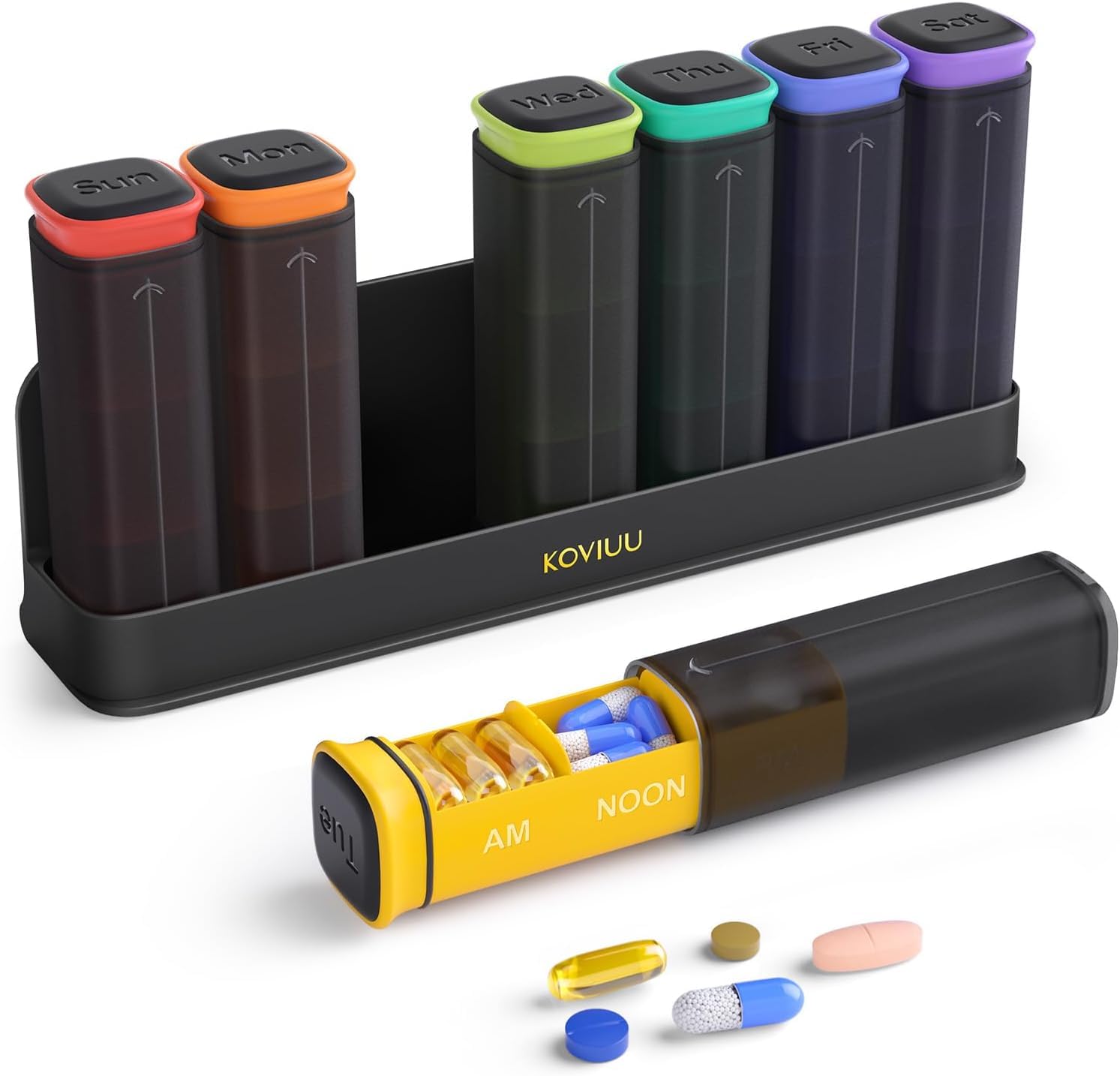Weekly Pill Organizer 1 Time a Day Blue and Weekly Pill Organizer 3 Times a Day Black