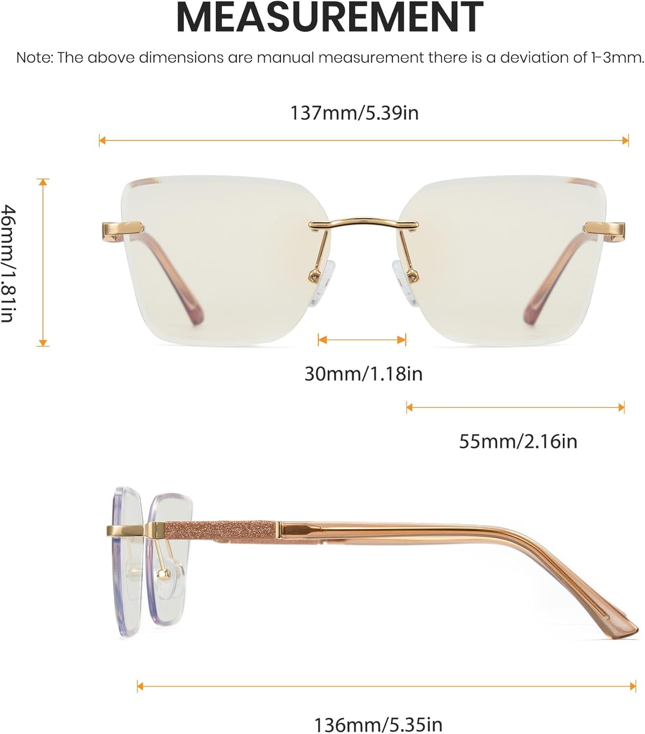 Cyxus Photochromic Glasses for Women UV Protection with Blue Light Blocking Stylish Rimless Frame 8347