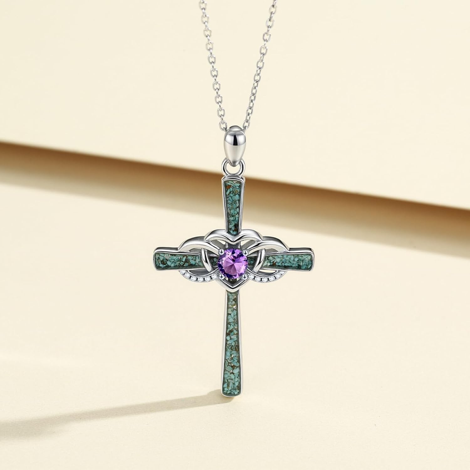 Turquoise Cross Necklace Sterling Silver Birthstone Pendant Infinity Jewelry Birthday Gifts for Women Mom Her Wife - Image 2