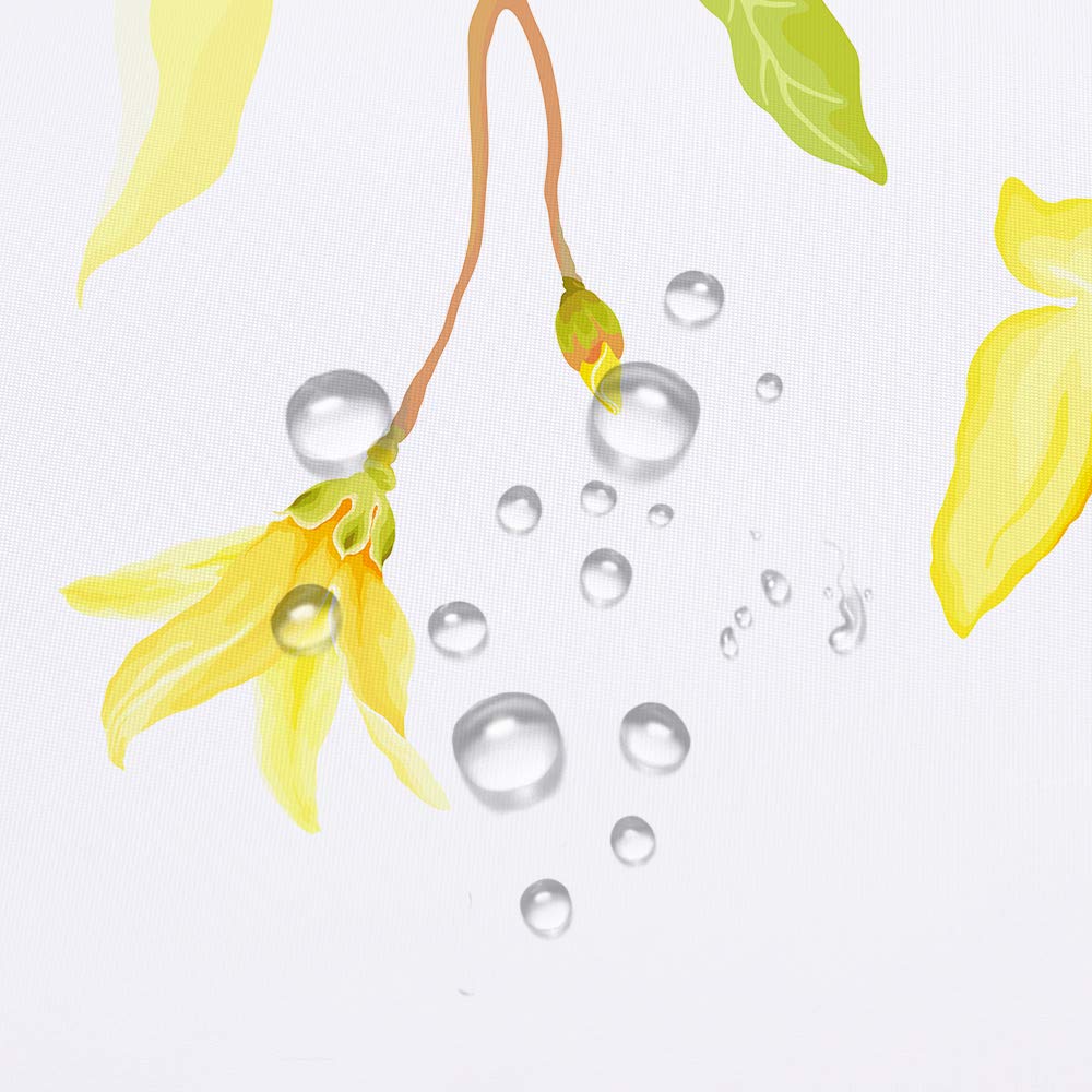 Cortina de ducha floral, patrón de flores amarillas de primavera sobre fondo blanco, capa de tela de poliéster, cortina de ducha gruesa, 72 x 72 pulgadas