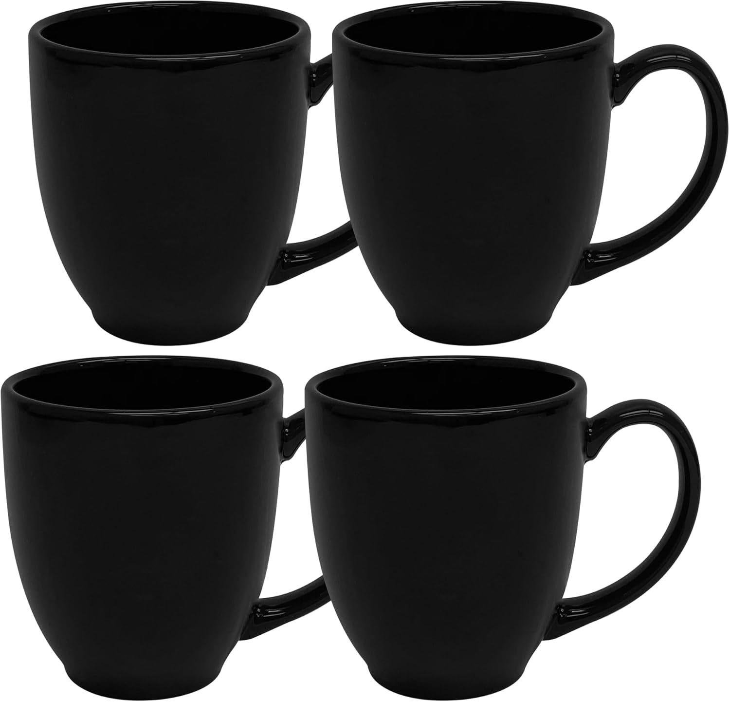 Serami 14oz Bistro Black Mugs for Coffee or Tea. Large Handles and Ceramic Construction, Set of 4