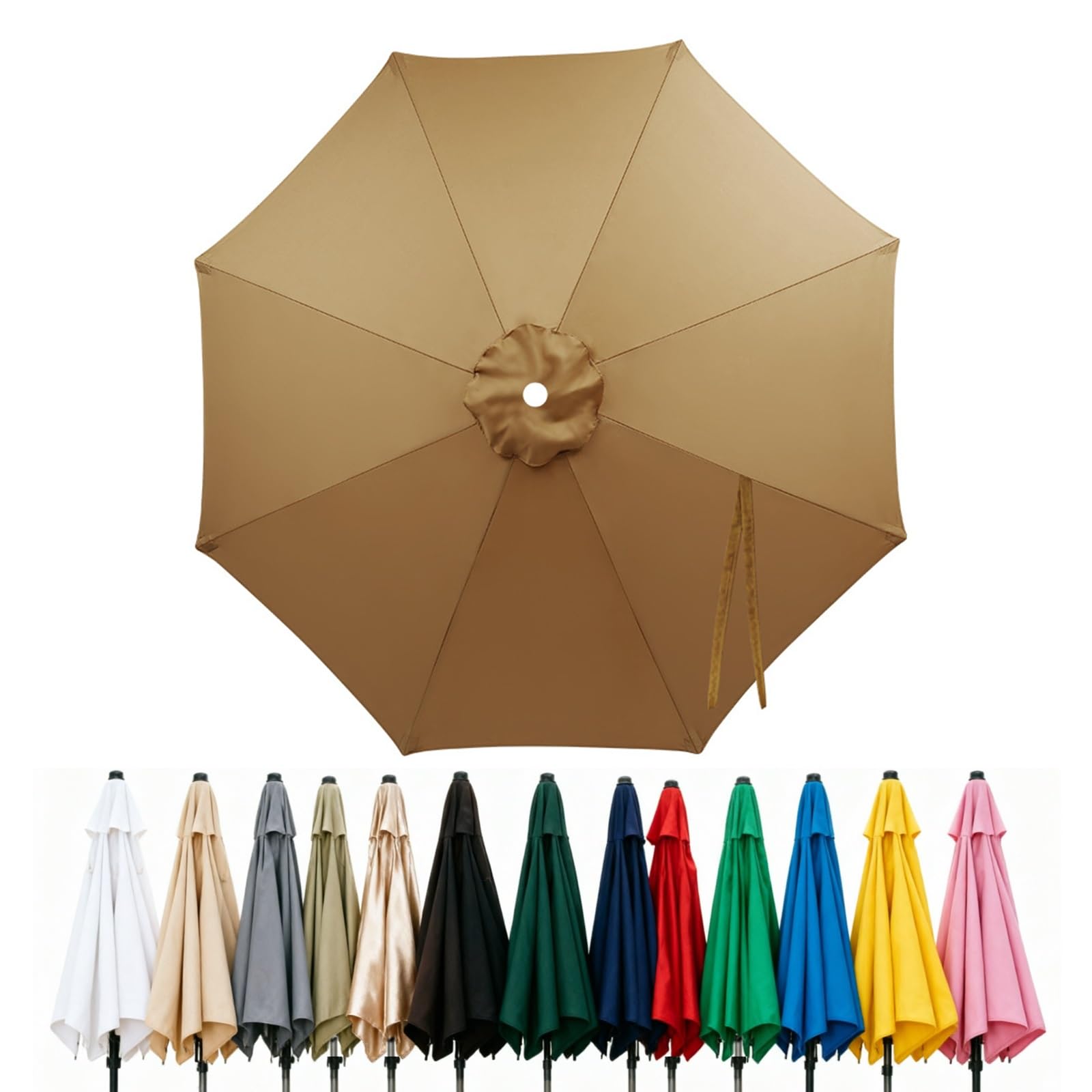 Fade Resistant Parasol Replacement Canopy for 6/8 Ribs, 2m 2.7m 3.0m 4m Garden Umbrella Cover, Waterproof UV30+ Patio Market Parasol Top (Fits Rib Length 112cm/148cm)(Brown,(8Rib)280cm)