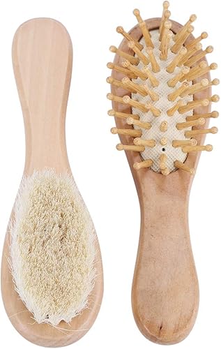 Miniatura 6 de Pssopp Kits de cepillo de pelo de cabra recién nacido, peine suave para el cuidado diario recién nacido niños pequeños