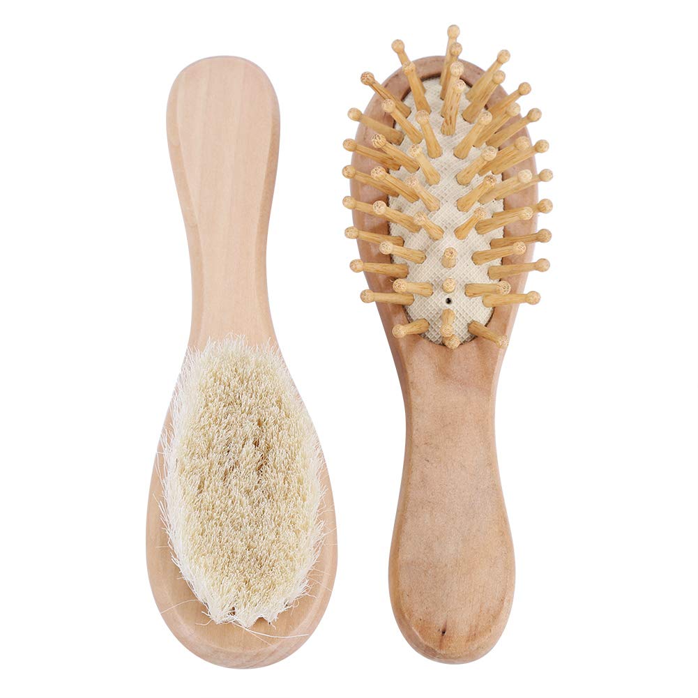 Spazzola per capelli e pettine per neonati, Set per la cura del bambino 2 in 1, Spazzola per capelli in legno naturale con setole morbide di capra, per bambini e neonati