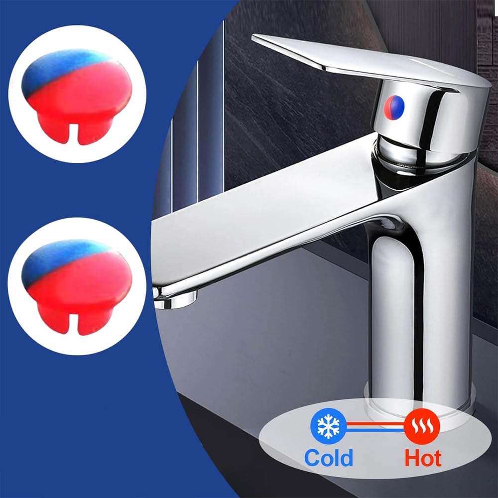 12 Pcs Hot and Cold Water Faucet Indicator Tap Insert Index Buttons Parts for 6.8mm Holes Red Blue Temperature Caps Accessories Kitchen Bathroom (Red Blue, 6 * 9mm) - 3