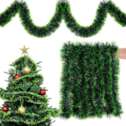 18m Verde Guirnalda Navidad, Espumillon Arbol Navidad Verde, Guirnalda para Escaleras de Plástico, guirnaldas de Abeto Artificial para Decoración Navideña, Corona para Puerta, Alféizar de Ventana