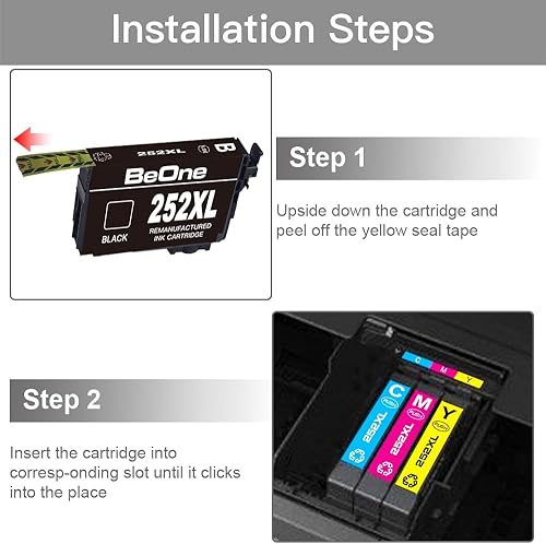 Miniatura 4 de BeOne Cartuchos de tinta remanufacturados de repuesto para Epson 252XL 252 XL T252 T252XL para usar con Workforce WF-3620 WF-3630 WF-3640 WF-7110