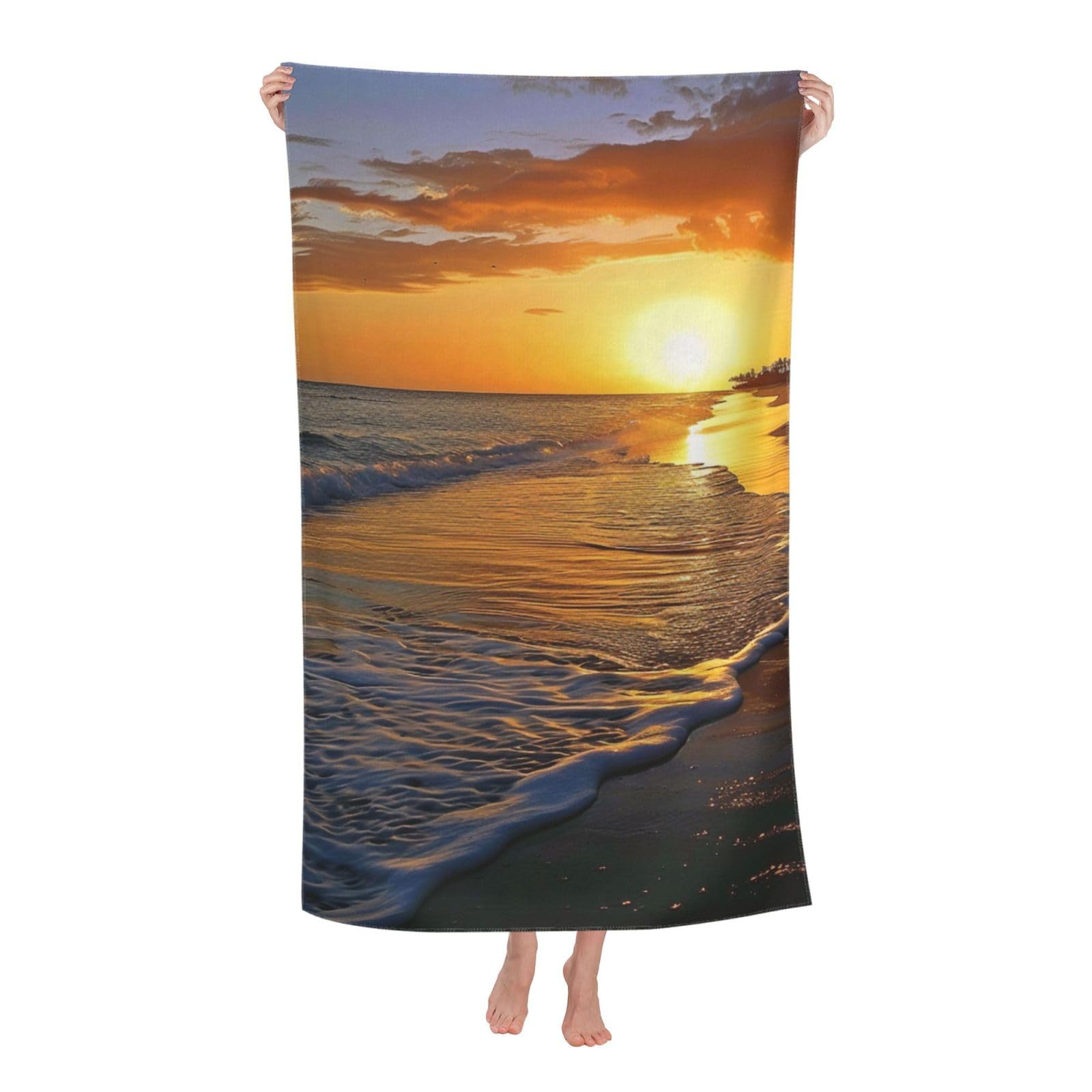 BWWHCCTI beach with sunset Printed Quick Dry Bath Towel, Soft Microfiber Towels Fast Drying Beach Towels for Travel,Camping,Gym,Swimming,Yoga