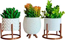 Kit de Vasos Cachepot Minimalista Texturas Vasinho Sala Decoração Delicada para Plantinhas Cactus (Branco)