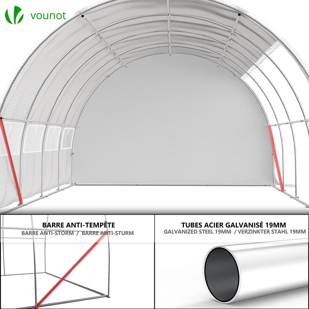 VOUNOT Szklarnia foliowa, ściany boczne rolowane, zimoodporna, tunel foliowy na pomidory, 4x3x2m 12m², biała