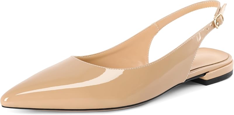 Eldof Women Low Heels Pointed Closed Toe Slingback Flats Ankle Straps Pumps Classic Dressy Elegant Shoes 1 Inch