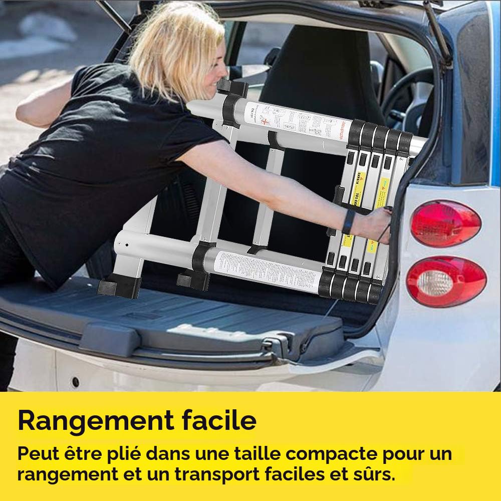 Échelle télescopique en aluminium - 3,2 m - Échelle extensible - Antidérapante - Multifonction - Charge maximale : 150 kg
