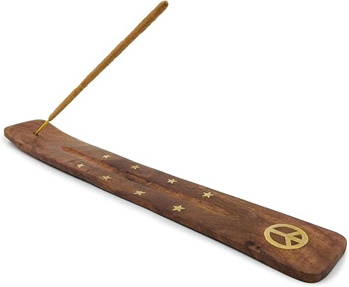 Soporte para incienso con letrero de paz, bandeja de madera para quemador de incienso con incrustaciones de latón, para varillas de incienso, disponible en Yaxa Costa Rica