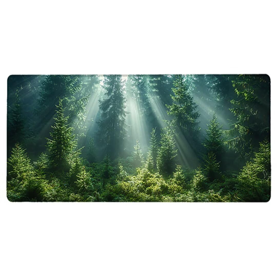 Podkładka pod mysz do gier XXL - 1600x800x3mm - leśna duża antypoślizgowa mata na klawiaturę biurową ze zszytymi krawędziami, duża podkładka pod mysz do gier w biurze i domu, poprawia prędkość-35481