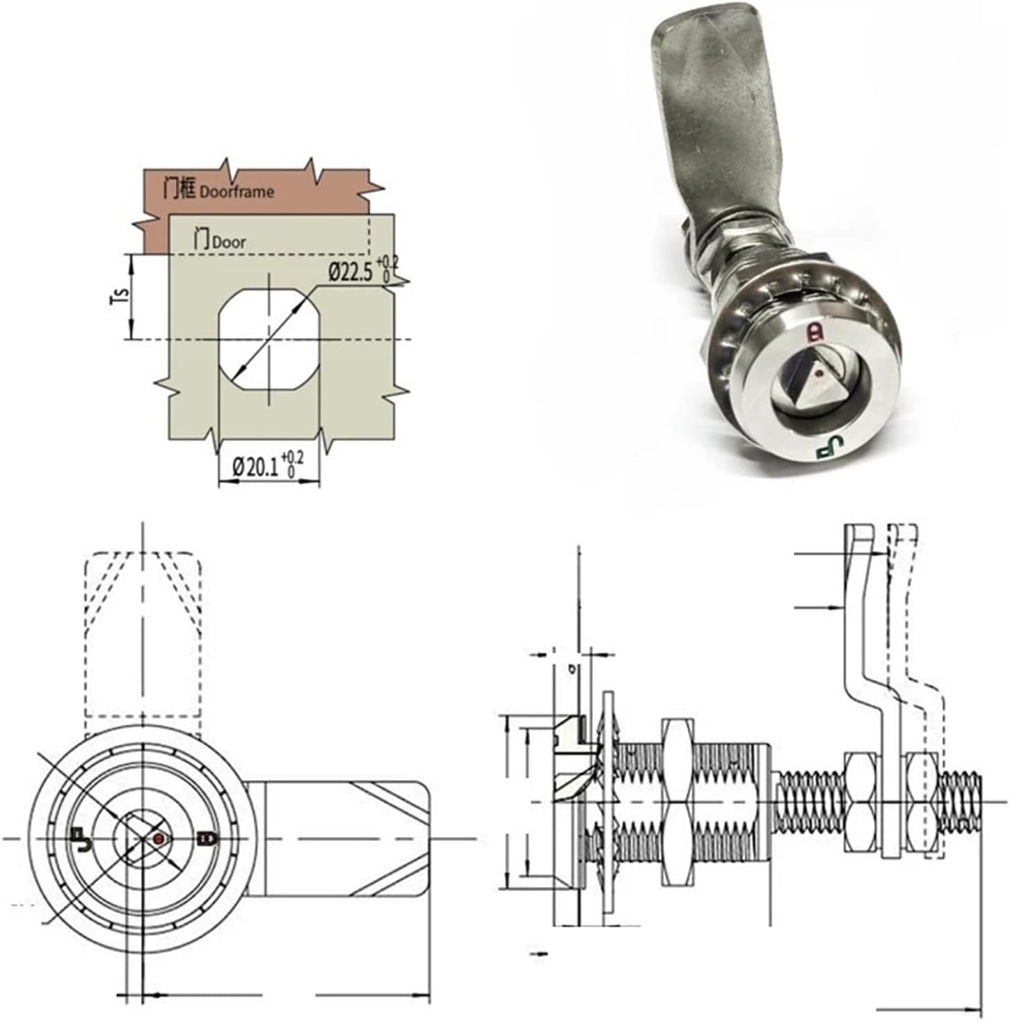 Stainless Steel Cabinet Cam Lock for Train Door Subway Lockers Mailbox Car Truck Yacht Sea MA129 G1 1Pcs(MA129-1)