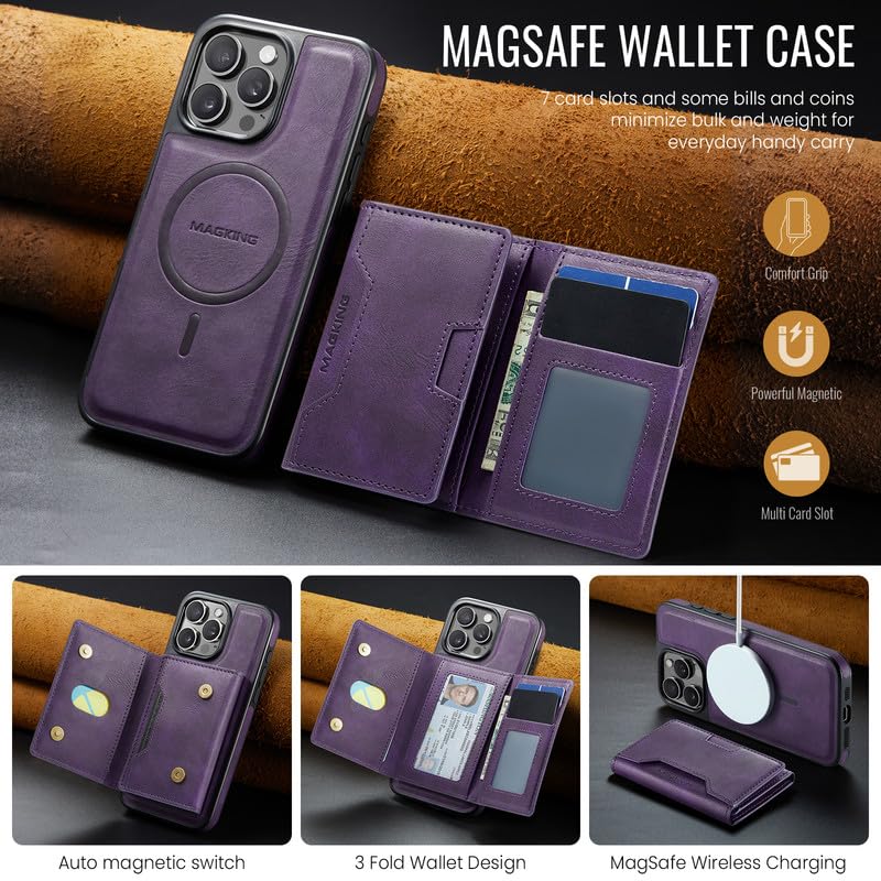 Funda iPhone 15 Pro Max anticaída lila que soluciona el robo de datos con billetera RFID 2
