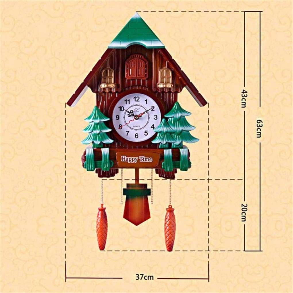 Cuckoo Clock with Bird Voices, Living Room Wall Clock Pendulum Cuckoo Chime, Battery Operated, Brief Children Bedroom Decor (B)