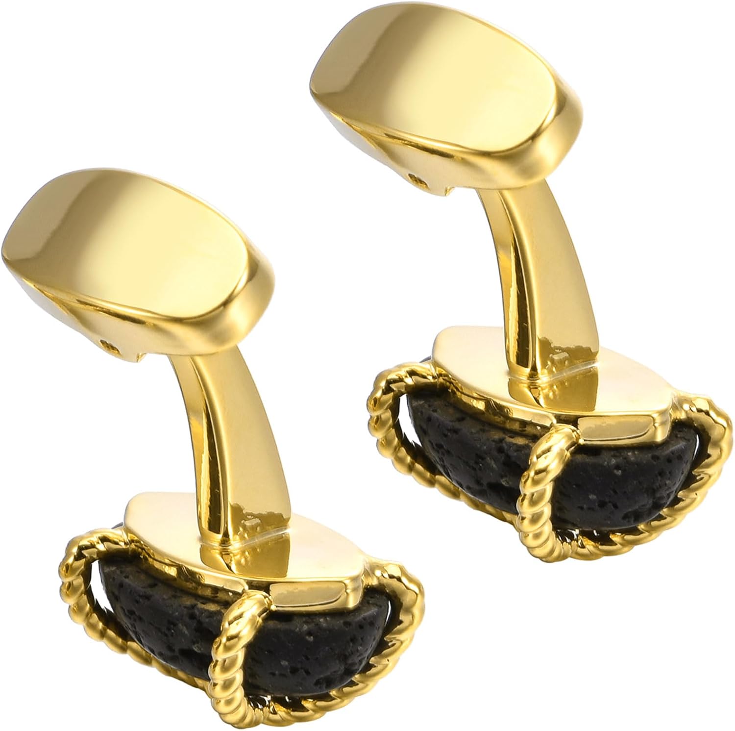 Oval Natural Black Lava Rock Cufflinks for Men with Gift Box | Unique Mens Women Cuff Links Set Jewelry for Wedding, Party, Daily, Office, Formal or Casual Wear Business Tuxedo Dress Shirt