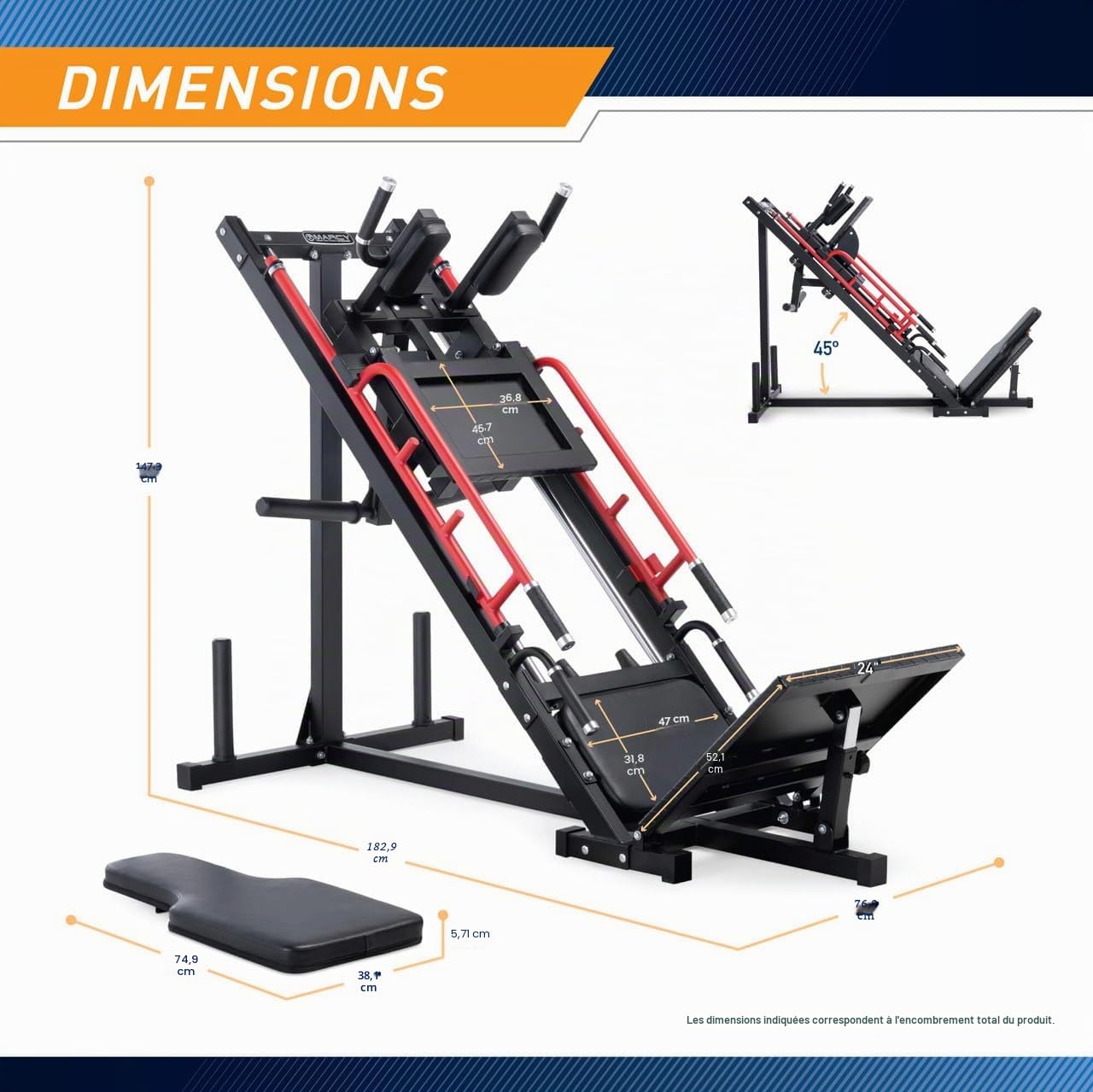 Marcy Presse à Cuisses et Hack Squat Charge 270 kg Double Fonction | Poids utilisateur max 136 kg, Plateforme 60,96 cm de large, Dimensions 228x97x127 cm