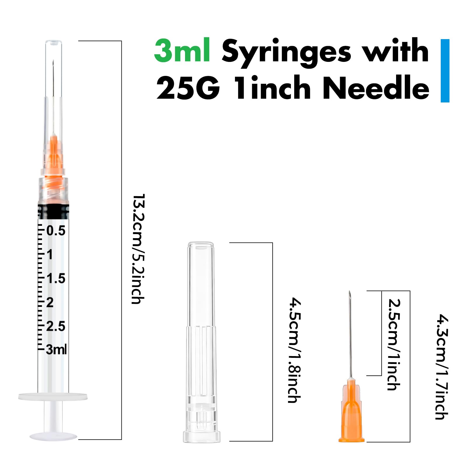 100 Pack 3ml Lab Syringes with 25Ga 1 Inch Needle Luer Lock, Individually Sealed Packed — Amazon image 3