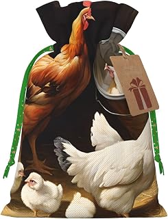 MUSM Farm Chickens Christmas Gift Bags With Drawstring Extra Large Reusable Burlap Santa Sack, Holiday Present Bags