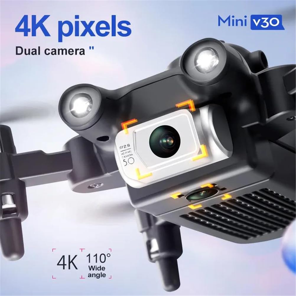 Nero,Single Battery,v30 Mini Drone con Telecamera HD 4k 1080p FPV rc droni Elicottero Professionale a Cinque Lati per Evitare Gli Ostacoli Drone Giocattolo Regalo