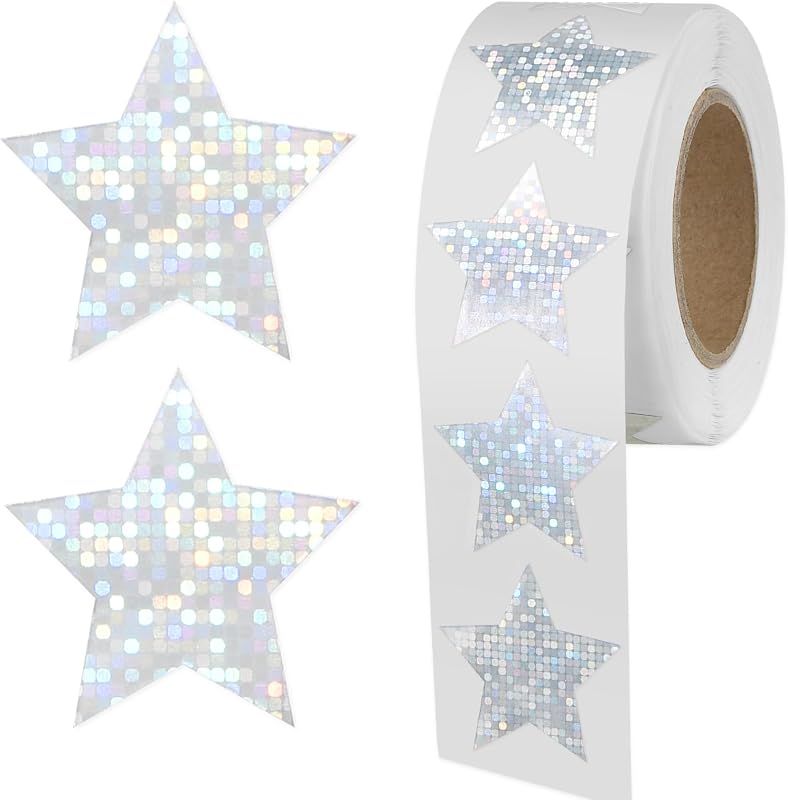 Teaaha Confezione da 50adesivi Stelle Adesivi glitterati Adesivi olografici argento Stelle Stelle glitterate Stelle artigianali Decorazione per aula Accessori per insegnanti (ciascuno 2,5 cm)