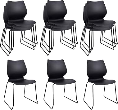 KLASIKA Stackable Waiting Room Chairs, Stacking Chairs, Conference Chair with Back & Church Chairs No Wheels with Metal Legs, Suitable for Offices Training Room Set of 12, Black
