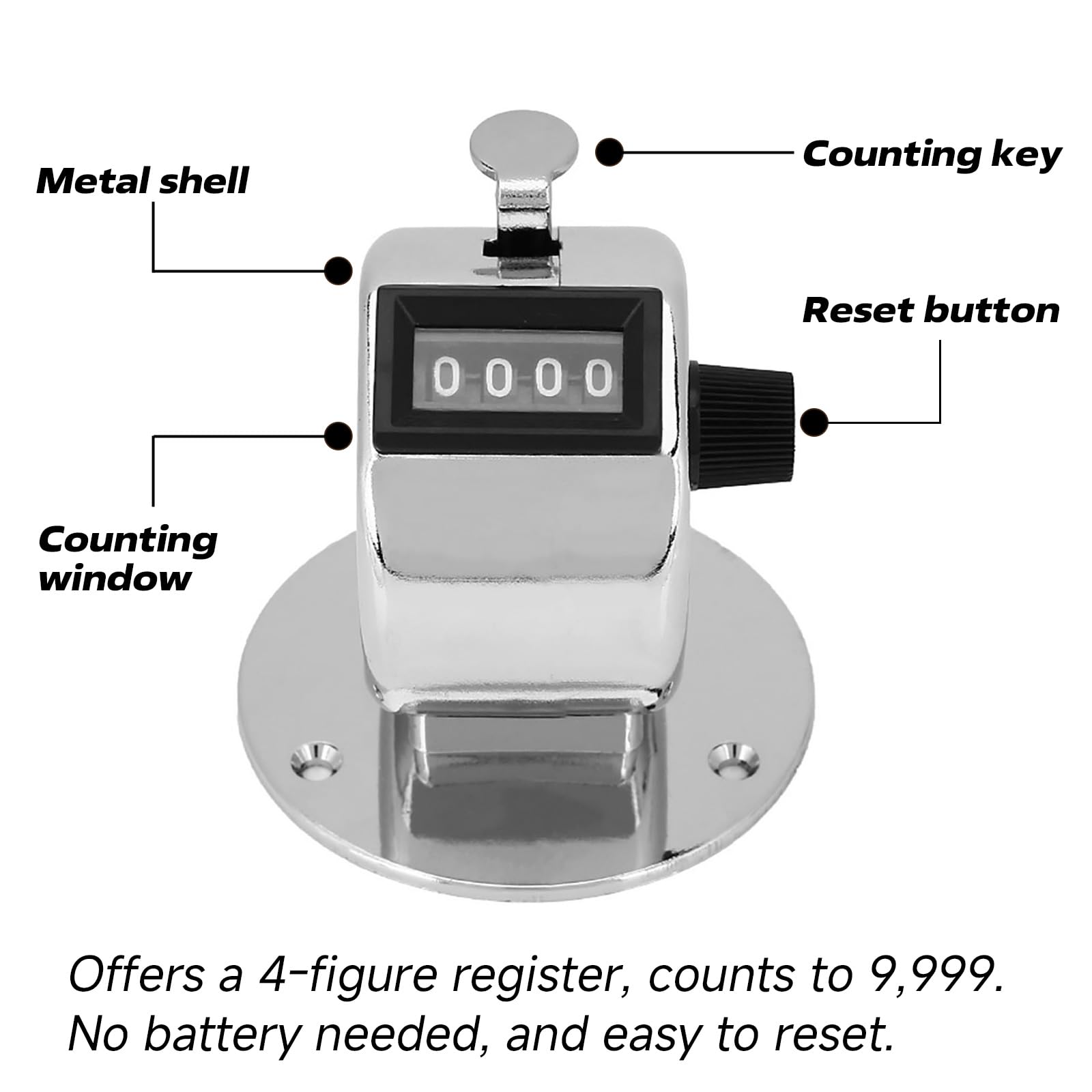 Kodrily Clicker Counter, Tally Counter 4 Digit, Metal Counter Clicker Palm Click Lightweight Hand Counter Clicker Can Count to 9999 for Sports Games Stadium Instructor 1pcs
