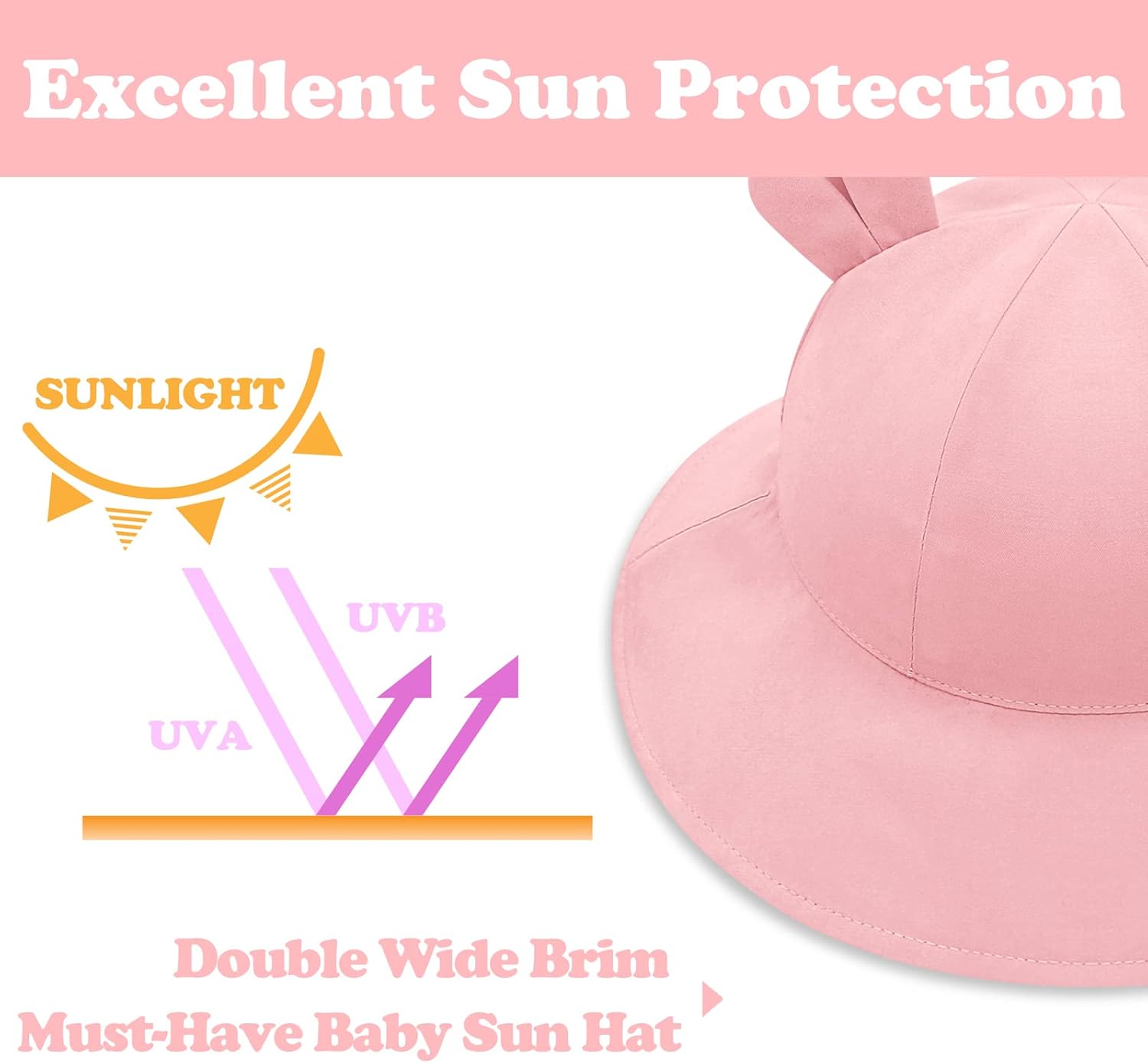 Baby Sun Hat Toddler Hats for Boys Girls Infant Sun Hat Baby Girl Hats with Bear Ears Wide Brim UPF 50+ Beach Hat - Image 5