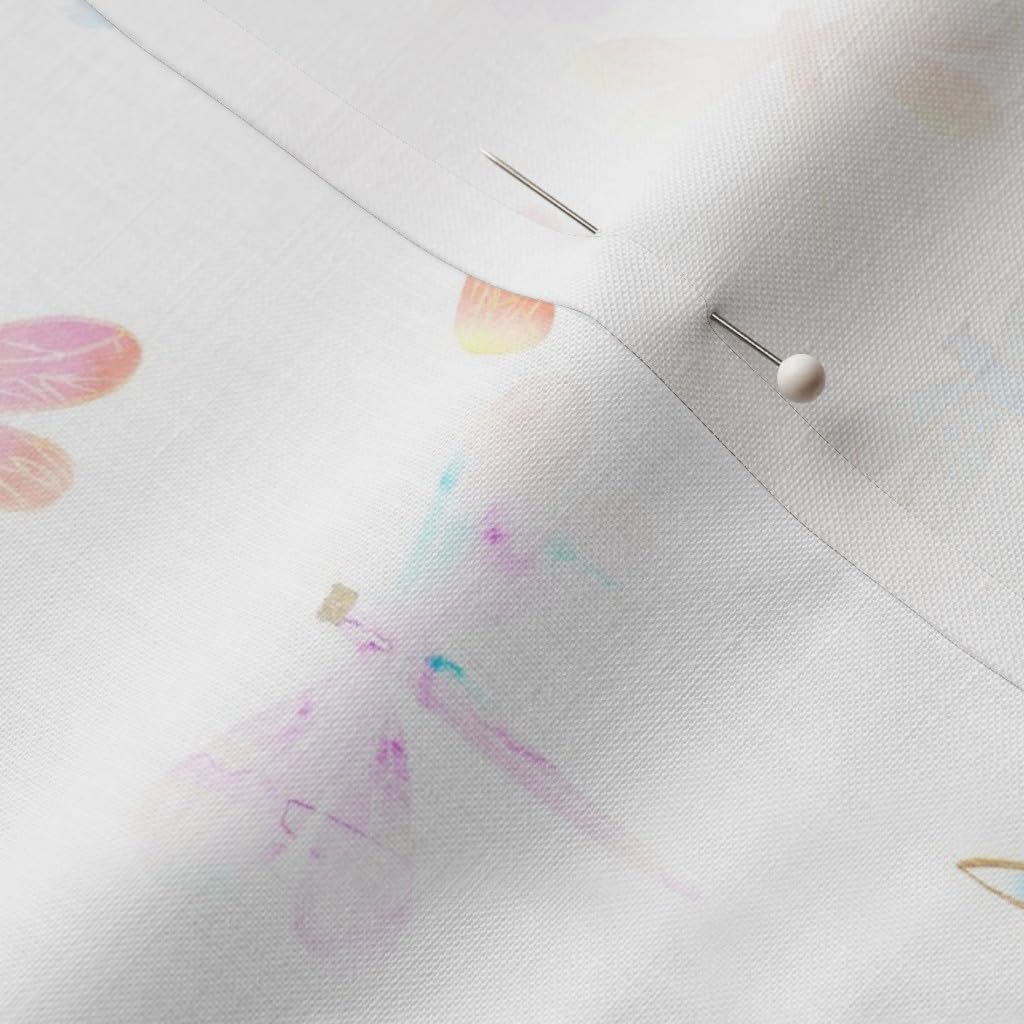 Spoonflower Fabric - Watercolor Dragonflies White Dragonfly Insects Pastel Butterfly Summer Printed on Petal Signature Cotton Fabric Fat Quarter - Sewing Quilting Apparel Crafts Decor