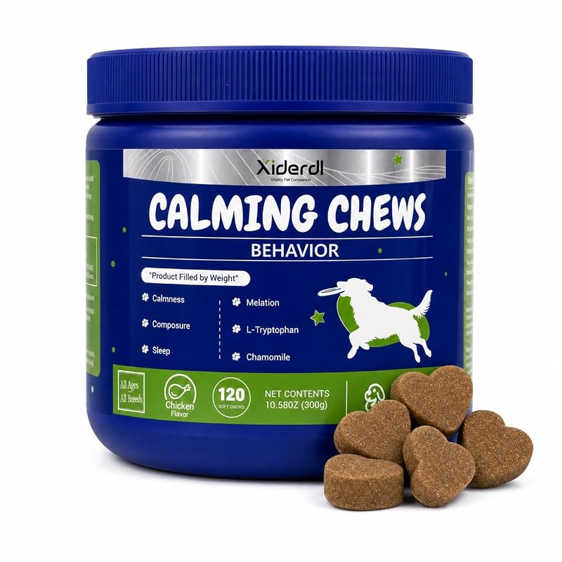 Suplemento para Cães em Mastigáveis com Camomila, Valeriana, L-Teanina e Sabor Frango xiderdl – 120 Unidades