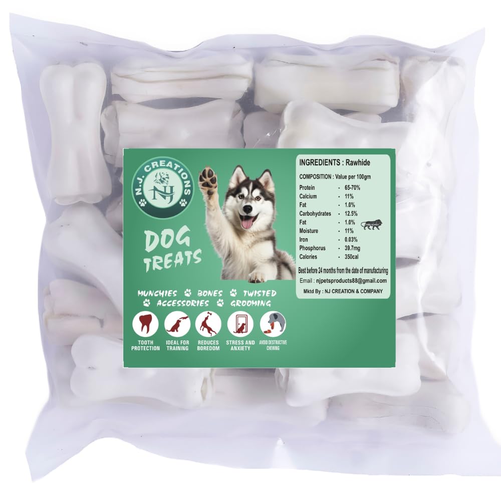 N.J Creations Rawhide Pressed Bones| Chicken Flavour Dog Chew 2 Inch Calcium Bone for Dogs| Puppies,Small Dogs of All Breeds| Healthy Treats for Dogs to Chew (2Inch- 400 Grams) (B0CLHD7LHF) Amazon Price History, Amazon Price Tracker