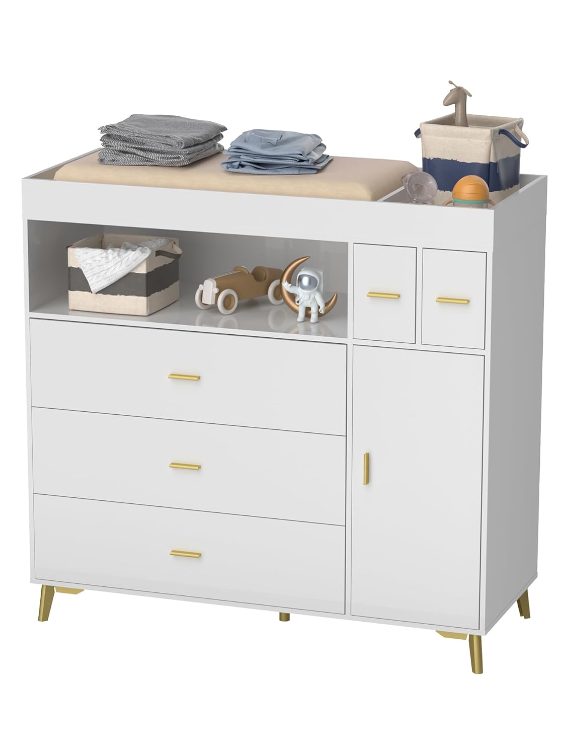 Amazon.com : PakaLife Changing Table with Drawers, White Drawer Dresser ...