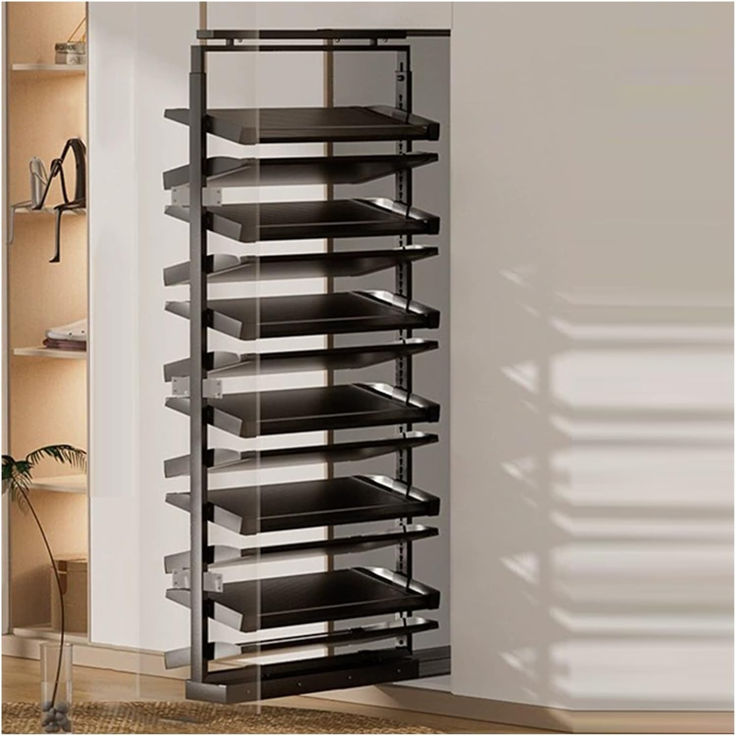 Shoe Storage Cabinet Cabinets Hallway Slim Cupboard Cupboards Hallways Slimline，Pull-Out Shoe Rack,Height-Adjustable Cloakroom Shoe Shelf,Vertical Large-Capacity Organizer,Save Space(4 Tier)