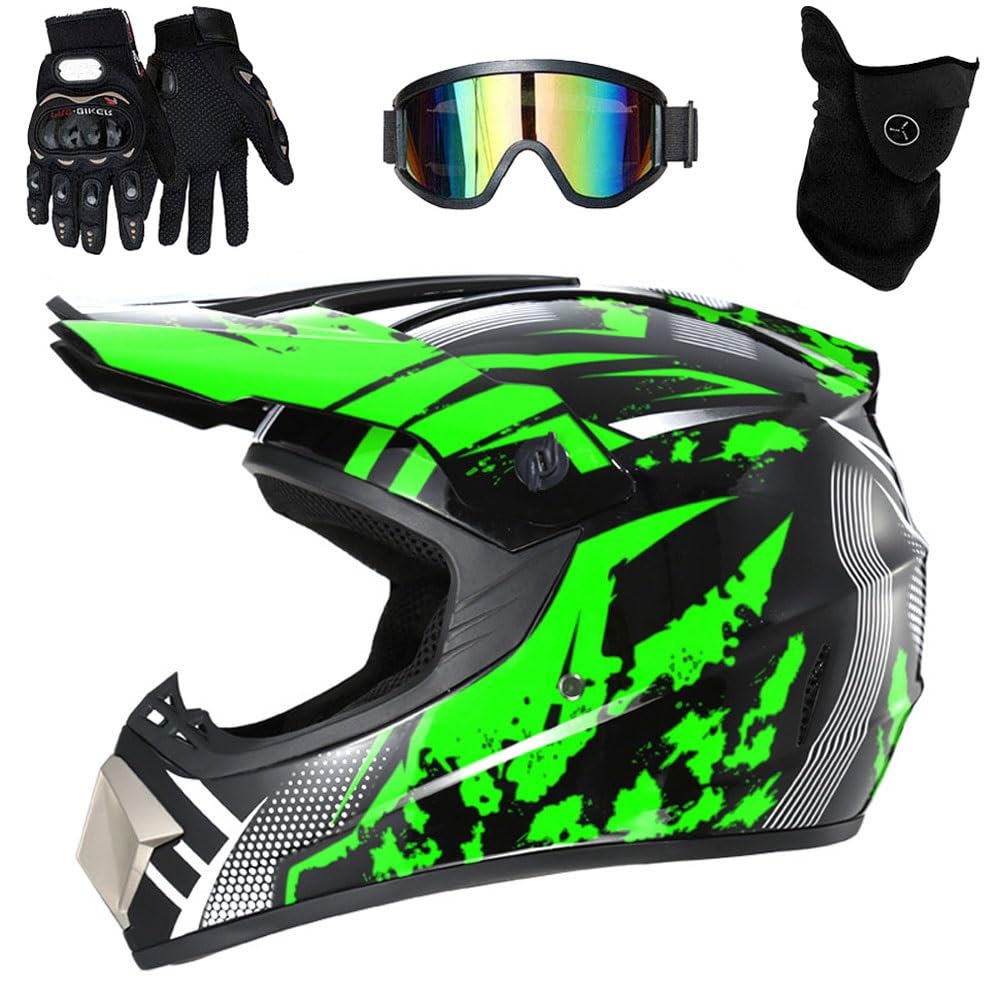 Integrale MTB Casco da Motocross, 9-14 anni Gioventù Bambini Fuori Strada Moto ATV Schianto Casco, con Occhiali Guanti Maschera, Caschi ATV BMX Downhill Mountain Bike Quad Bike