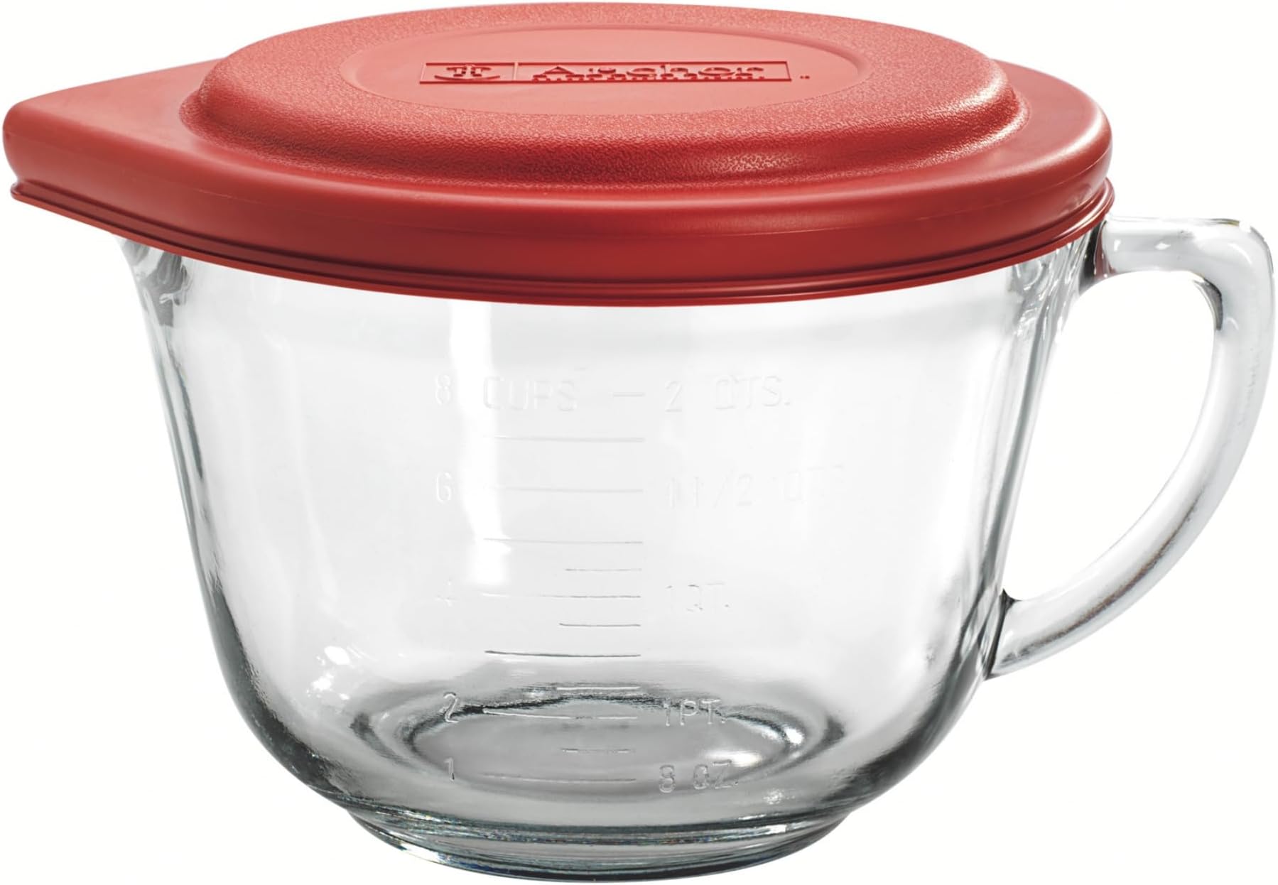 Batter Bowl, 2 Quart Glass Mixing Bowl with Red Lid