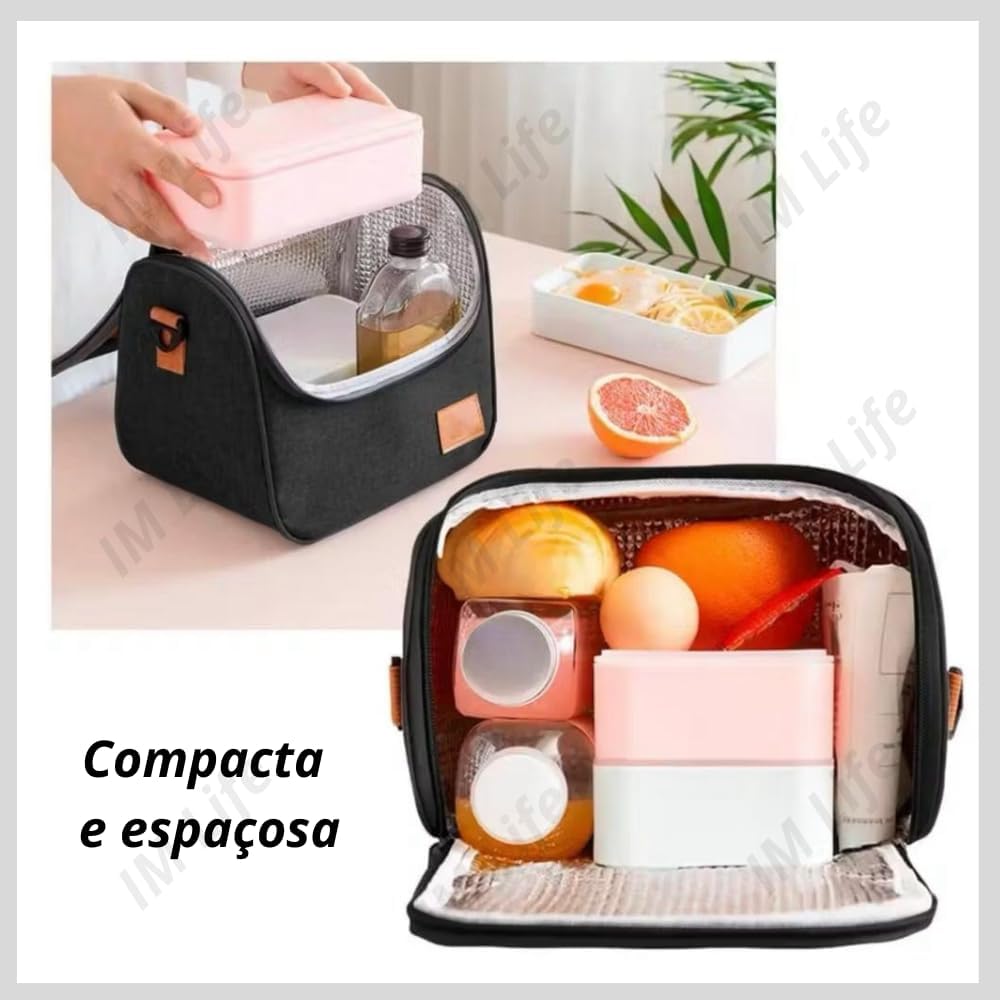 Bolsa Térmica Lancheira Para Marmita Trabalho Academia Escola e Passeios Lancheira Escolar Com Alça (Preto)