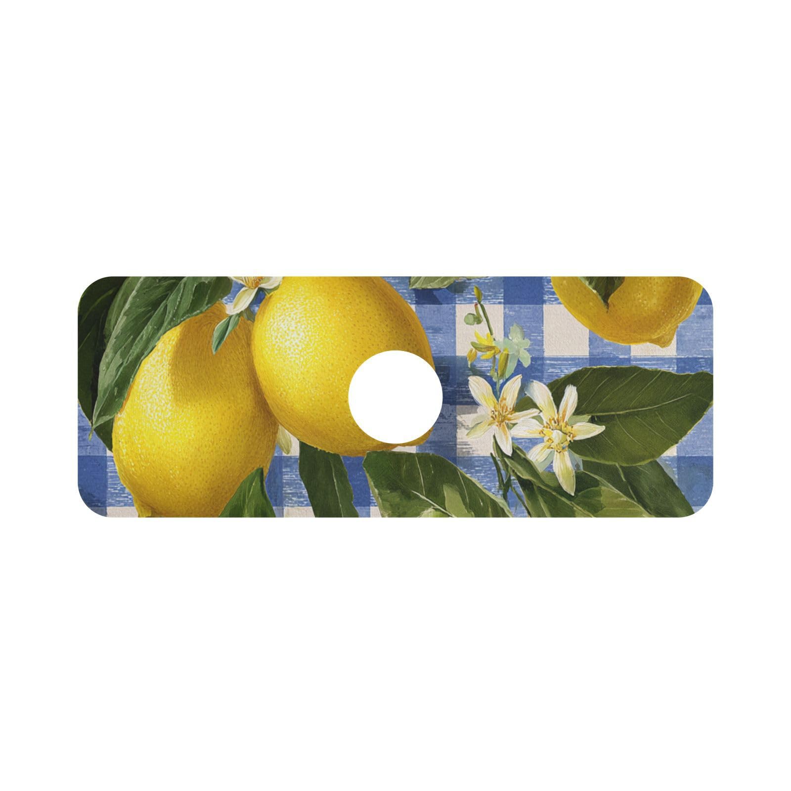 Gingham Blue and White Lemons Kitchen Sink Splash Guard Faucet Mat Diatomite Absorbent Pad for Bathroom RV 14.7x5.4in 1PCS water