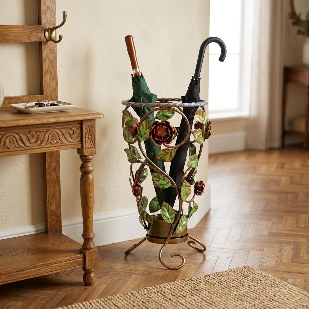 Portaombrelli in ferro battuto Tondo con rose e foglie decorative