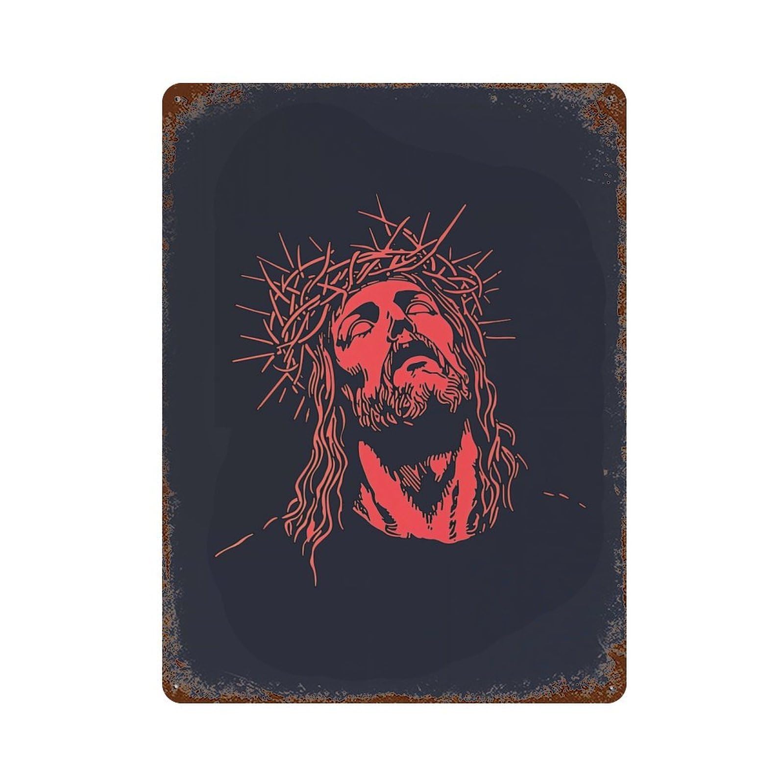 Jesus Christ Crown of Thorns 15.7"x11.8" Rustic Tin Plaque, Novelty Wall Decor for Living Room, Hallway And Home Decor