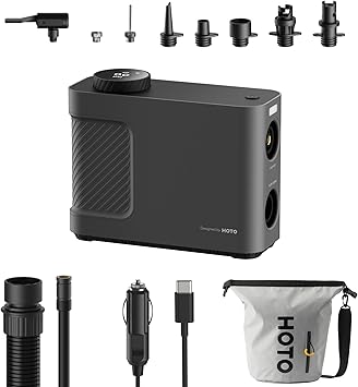 HOTO Air Pump Master، نافخة الإطارات اللاسلكية المحمولة، مضخة الهواء الكهربائية مع 9 أوضاع للمضخة، موصل سيارة 12 V DC للسيارة، الدراجات، عوامة حمام السباحة القابلة للنفخ، مرتبة الهواء، قوارب الكاياك، خيمة، لوحة مجداف، سوب