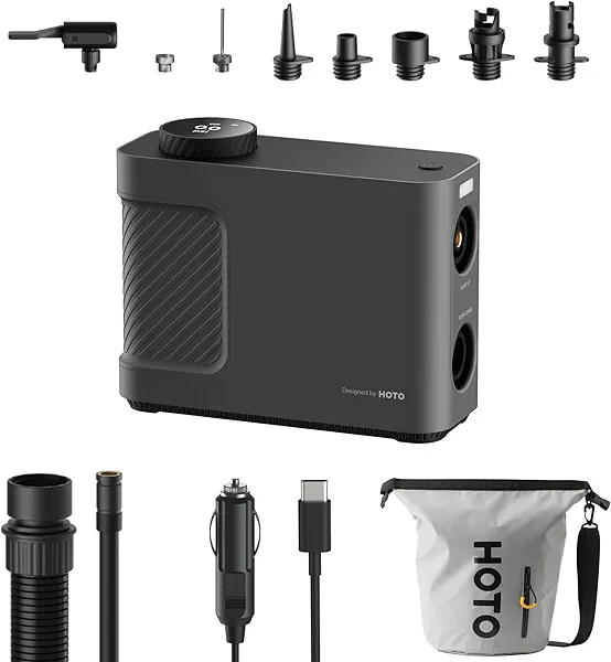 HOTO Air Pump Master, Portable Cordless Tire Inflator, Electric Air Pump with 9 Pump Modes, 12V DC Car Connector for Car, Bikes, Inflatable Pool Float, Air Mattress, Kayak, Tent, Paddle Boar