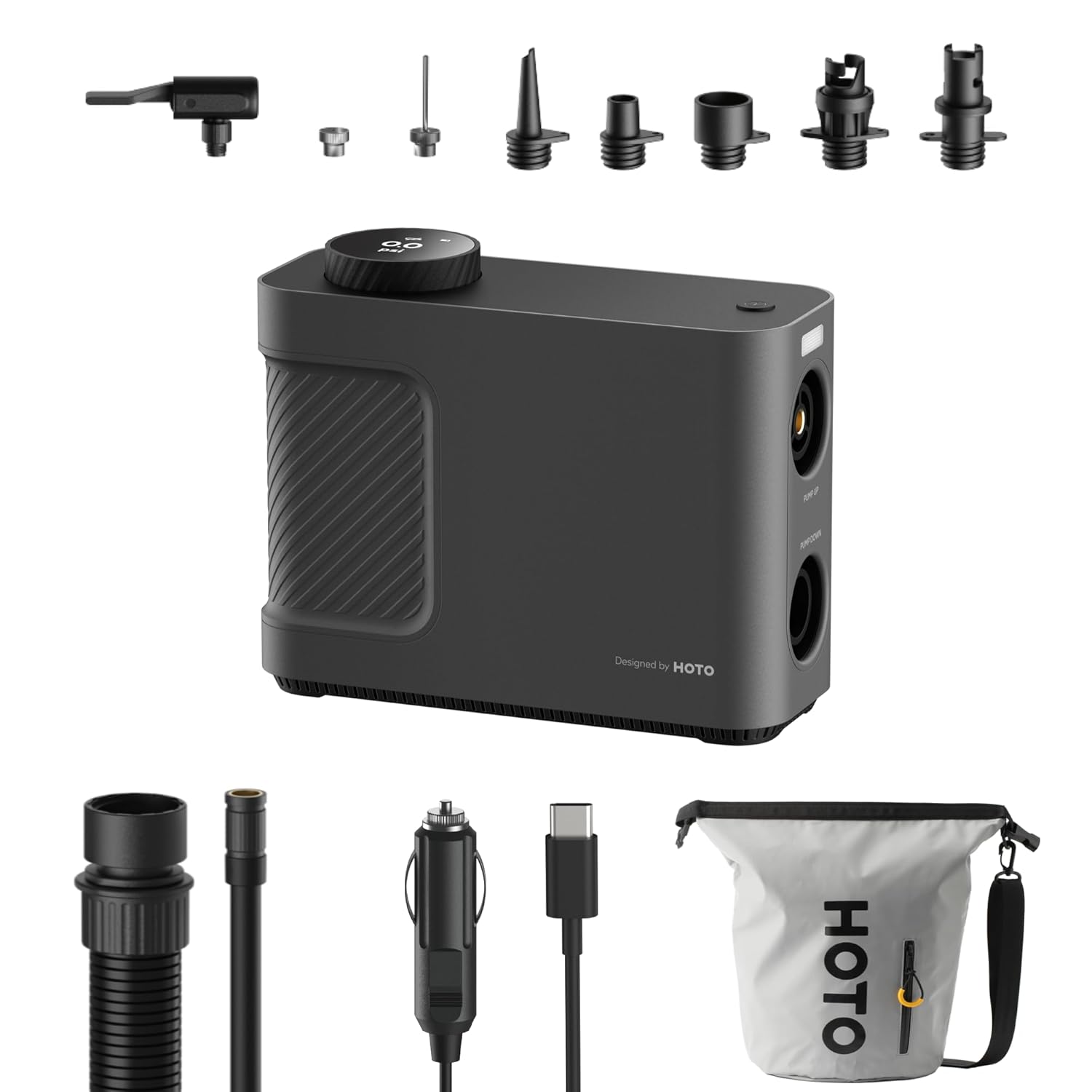 HOTO Air Pump Master Portable Cordless Tire Inflator Electric Air Pump with 9 Pump Modes 12V DC Car